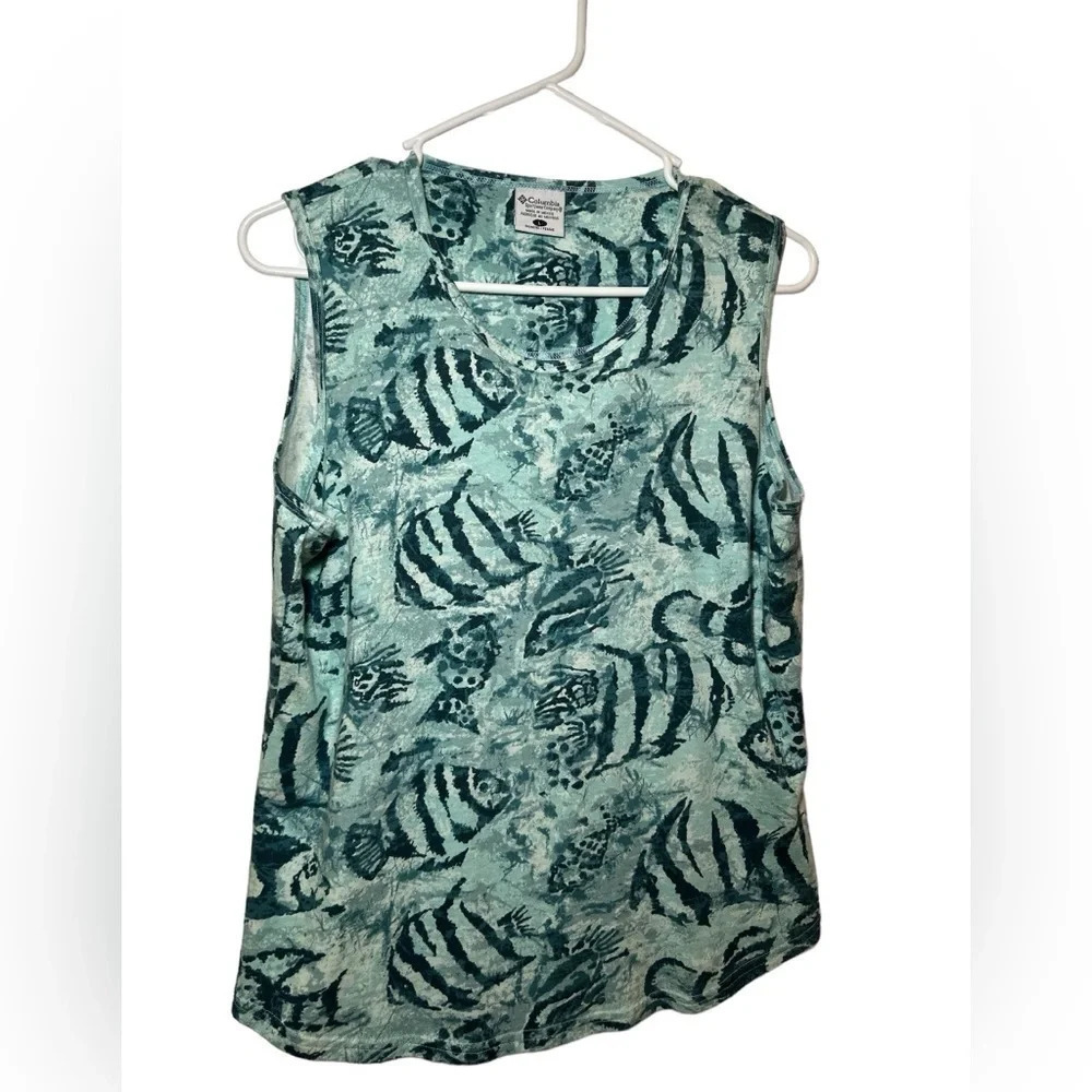 Columbia green fish v neck tank top